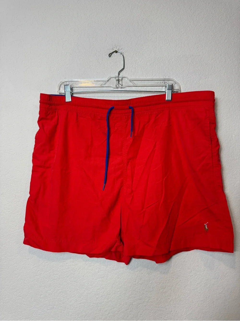 Polo by Ralph Lauren Red Men’s Swim Trunks with Blue Drawstring Flaws size L